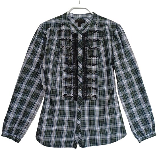 J Crew Plaid Shirt Button Front Bead Detail Cotton Womens Small - Picture 2 of 9